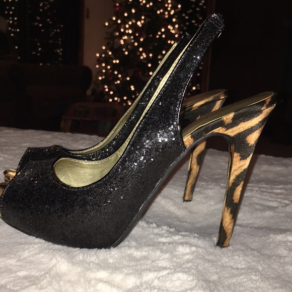 Worthington PeepToe Sequined & Leopard Print Heels - Picture 6 of 8